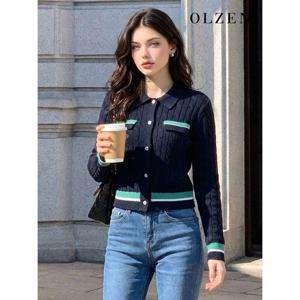 [올젠(우먼)][OLZEN W] 케이블 카라 배색 가디건 (ZLD1EC2102)