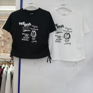 [에꼴리에][모다부평]4부빈티지레터링셔링스트링티/26B0453/BK,W