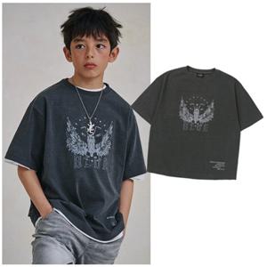 블루테일2 AAB1TS04CG 주니어 남아 여아 차콜그레이 빈티지 프린팅 반팔 티셔츠 고학년