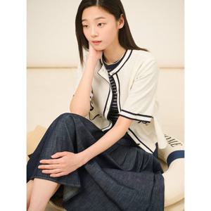 [빈폴레이디스]팁 배색 5부 저지 카디건  화이트 (BF5442C201) .