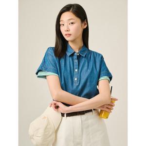 [빈폴레이디스]데님 캡 슬리브 셔츠  블루 (BF5465C02P) .
