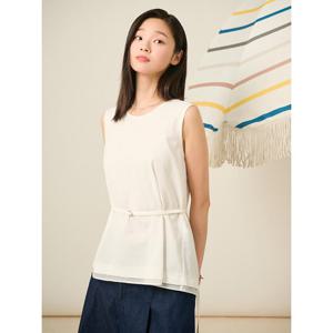 [빈폴레이디스]슬리브리스 허리 밴딩 탑  화이트 (BF5465C521) .