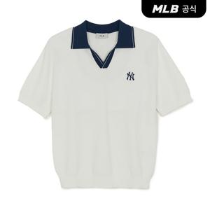[MLB공식] 26SS 공용 바시티 턱조직 오픈카라 반팔니트 NY (Ivory) 3AKPV0163-50IVS