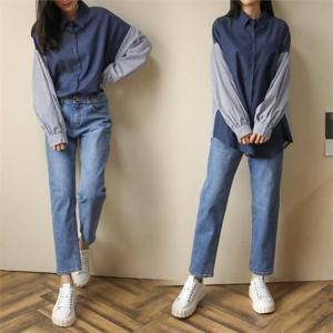 [강물처럼]위쉬몰 WB 캠퍼스진청배색셔츠(A617H008) 빅사이즈 (5