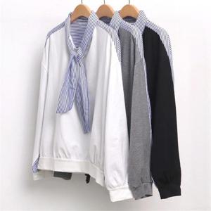 [강물처럼]빅사이즈사랑해요 6478L101 줄지 스카프 배색 티 WC (