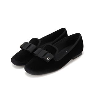 [바바라(슈즈)]벨벳 리본포인트 쿠션 스모킹 로퍼 BBH540BK