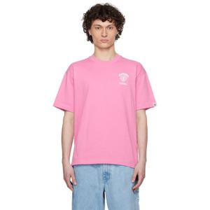 26 SS 에이프 남성 핑크 에이프 나우 문페이스 하트 로고 티셔츠 252547M213038