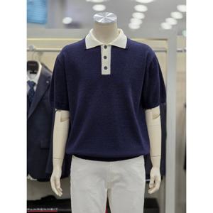 [파렌하이트]배색 에리 티에리 반팔 니트 FKUCD8322NAD_DJ