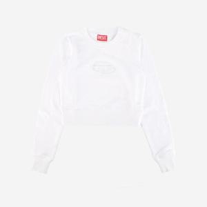 [디젤] 여성 화이트 F Slimmy O 컷아웃 로고 크롭탑 맨투맨 스웨트셔츠(A09931 0GRAC 100)