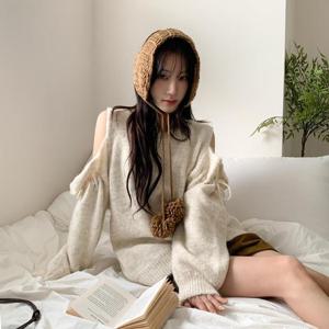 [다잇템]여성 박시 리본포인트 울앙고라 니트