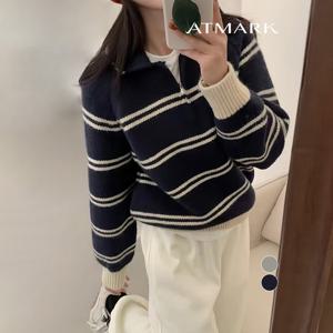 ATMARK 더블스트라이프반집업니트_AA59KN039G