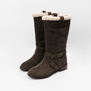 [신난다슈] 여성 미들부츠 4cm 여자 방한 하프 털 부츠 뽀글이 소가죽 스웨이드 MRO257259 카키