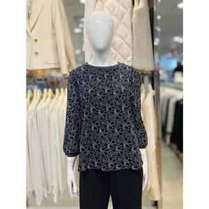 조이너스 세이브존01 라운드넥 레이스 플라워 시스루 칠부 소매 티셔츠 JADS3WKL330_NV