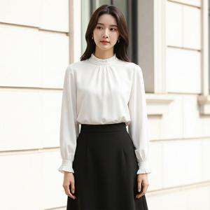 ATMARK (77까지)쉬폰프릴하이넥블라우스_AA61BL002G