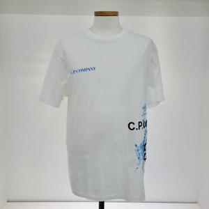 [C.P. Company] 씨피 컴퍼니 블루 로고 페인팅 반팔 화이트 10CMTS307A 005621W
