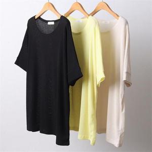 [강물처럼]빅사이즈사랑해요 D245L104 가오리라운드넥반팔티 BE