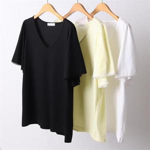 [강물처럼]빅사이즈사랑해요 D600L106 브이넥크림날개티셔츠 YP