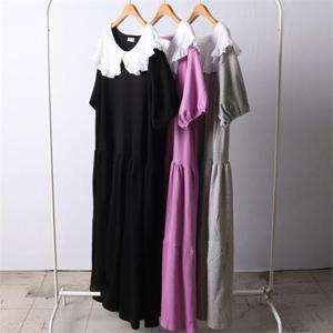 [강물처럼]빅사이즈사랑해요 I502L204 프릴반팔셔링롱원피스 RA