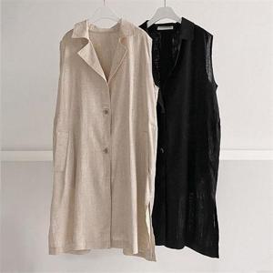 [강물처럼]빅사이즈사랑해요 G738L206 롱카라트임린넨베스트 BN