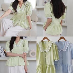 [강물처럼]위쉬몰 WB 프릴셔링반팔블라우스(K004H206) 빅사이즈