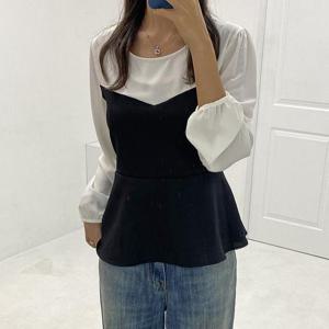 [강물처럼]아이우먼 튤립브이배색블라우스 YPQ539M401 빅사이즈