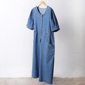 [강물처럼]빅사이즈사랑해요 F068L403 퍼프데님코튼원피스 CH (1