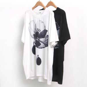 [강물처럼]빅사이즈사랑해요 5809L403 흰꽃가오리롱반팔 OL (141