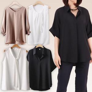 [강물처럼]빅사이즈 민소매 쉬폰 블라우스 중년마담 미시 셔츠옷