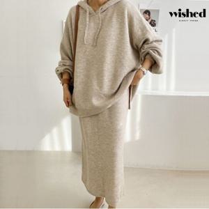 베이직 후드 니트 롱 H라인 투피스 셋업 (WIADOP021)