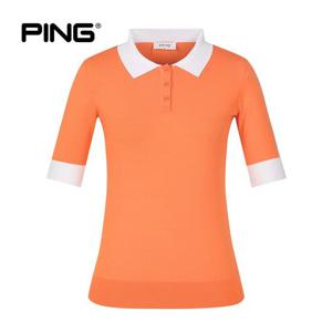 [PING] 여성 배색 포인트 카라 반팔 니트