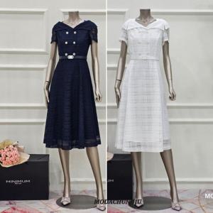 [미니멈]MD 보트넥 시스루 체크패턴 플레어원피스 MD MYBGWO4220