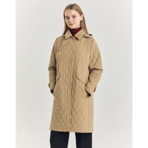 헤지스 여성 24FW 클리어런스퀼팅 베이지 체크 안감 롱 퀼팅 점퍼 HSJU4DC92I2