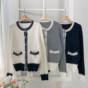 [다잇템]여자 상견례 며느리 U넥 배색니트 가디건