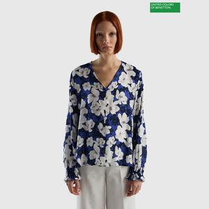 베네통 Flower printed v-neck blouse 3S_5YLBDQ03G