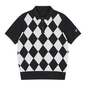 [볼빅어패럴] 여성 골프 아가일 패턴 반팔 니트 VLKTP491_BK