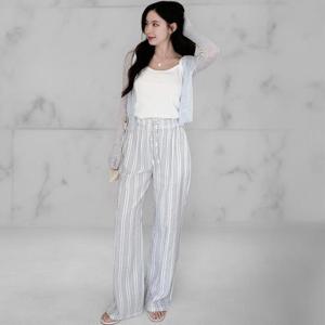 [다잇템]여자 넓은 고무줄 폴리 잔줄지 팬츠