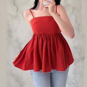 [다잇템]여자 잔주름 프릴 핏조절 어깨끈 티셔츠