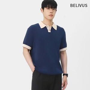 빌리버스 남성 여름 니트 배색 카라 반팔티 BRE034