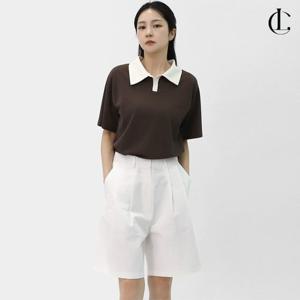 엘케이트 여자 티셔츠 여름 세미크롭 배색 카라티 LDIO006