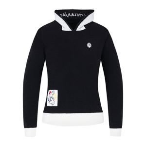 여성 부클 배색 후드 스웨터_BGCWSW704BK