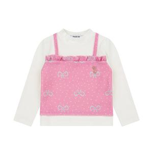 [프랜치켓] 여아겨울티셔츠 핑크 리본 뷔스티에 티셔츠 Q55DDT320