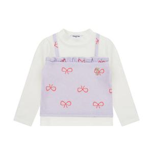 [프랜치켓] 여아겨울티셔츠 보라 리본뷔스티에 티셔츠 Q55DDT330N6