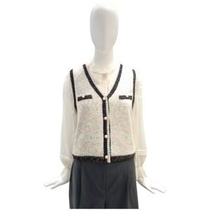 [페이지플린]브이넥 컬러 믹스 진주 단추 니트 베스트 F5CVT001