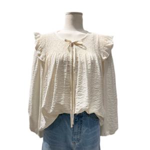 [나인스텝]리본끈 어깨 러플 블라우스 N25NS5317