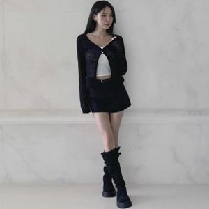 [다잇템]여성 슬릿 단추 비침 키치무드 골지 롱가디건