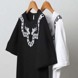 나염 306J200S 여성큰옷 빅사이즈 나뭇잎 펄 반팔티