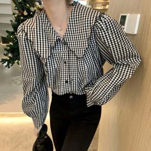 여자 빅카라 러블리 트렌드 체크 블라우스 데일리 루