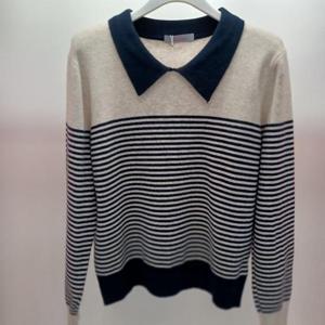 Latium HC06 짧은 단가라 스트라이프 깔끔한 단무지 카라 니트티 T2541sw09B