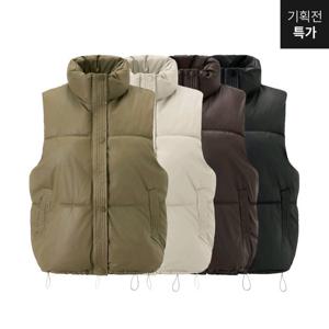 [위시드]데일리 하이넥 밑단 스트링 패딩 베스트 점퍼 (WICDJP010)