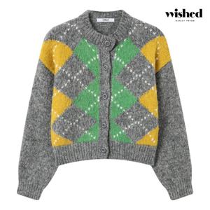 [위시드]아가일 배색 라운드 니트 가디건 (WICDCD028)